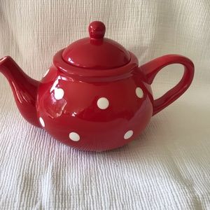 Red polka dot ceramic teapot